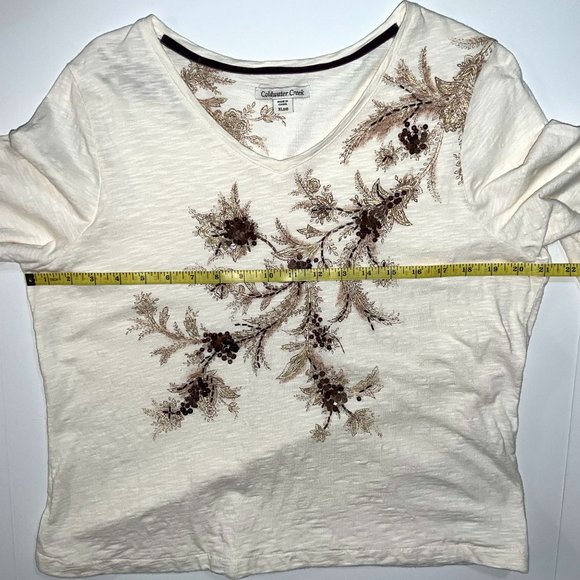Coldwater Creek - Women's Size XL - Ivory Blouse With Flowers & Brown Squins - Picture 8 of 11
